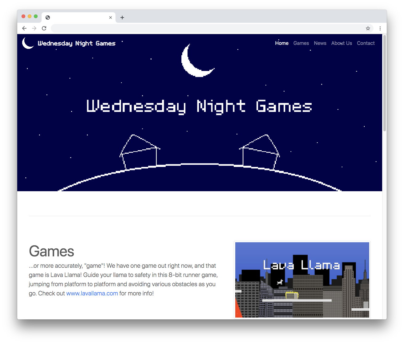 Website screenshot for WednesdayNightGames.com